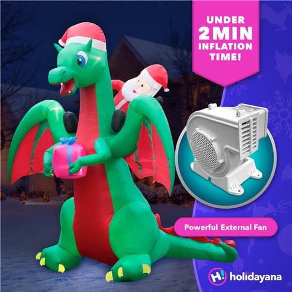 9 ft Christmas Inflatable Santa Riding Dragon Yard Decoration , Built-in Fan - Picture 6 of 6